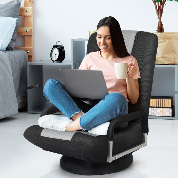 360-Degree Swivel Gaming Floor Chair with Foldable Adjustable Backrest-Gray