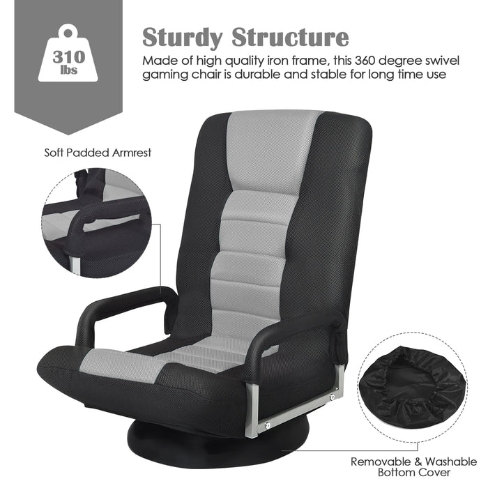 360-Degree Swivel Gaming Floor Chair with Foldable Adjustable Backrest-Gray