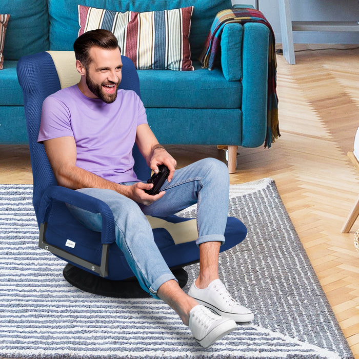 360-Degree Swivel Gaming Floor Chair with Foldable Adjustable Backrest-Blue