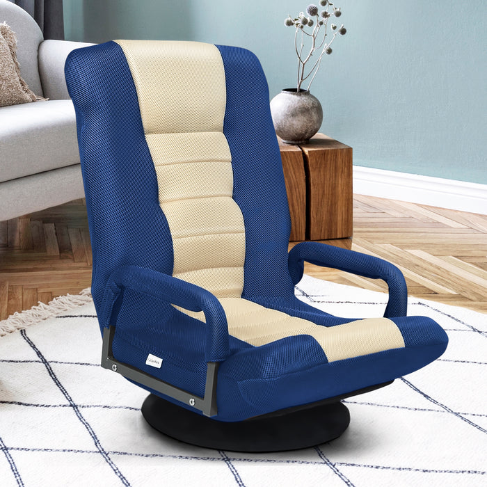 360-Degree Swivel Gaming Floor Chair with Foldable Adjustable Backrest-Blue