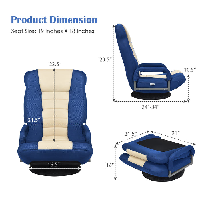 360-Degree Swivel Gaming Floor Chair with Foldable Adjustable Backrest-Blue