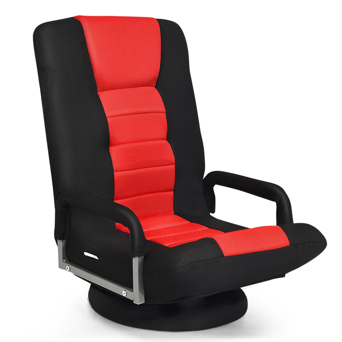 360-Degree Swivel Gaming Floor Chair with Foldable Adjustable Backrest-Red