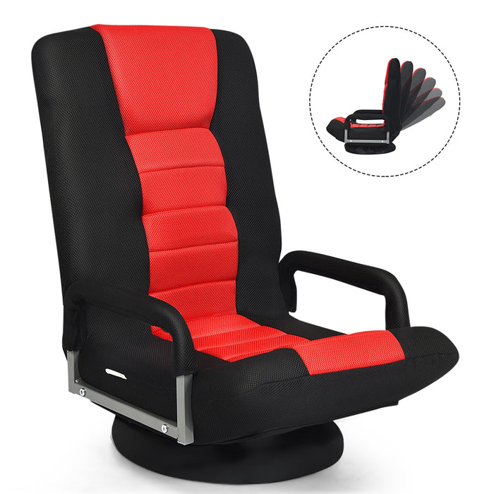 360-Degree Swivel Gaming Floor Chair with Foldable Adjustable Backrest-Red