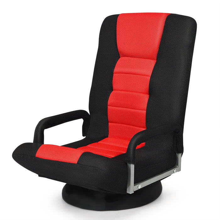 360-Degree Swivel Gaming Floor Chair with Foldable Adjustable Backrest-Red