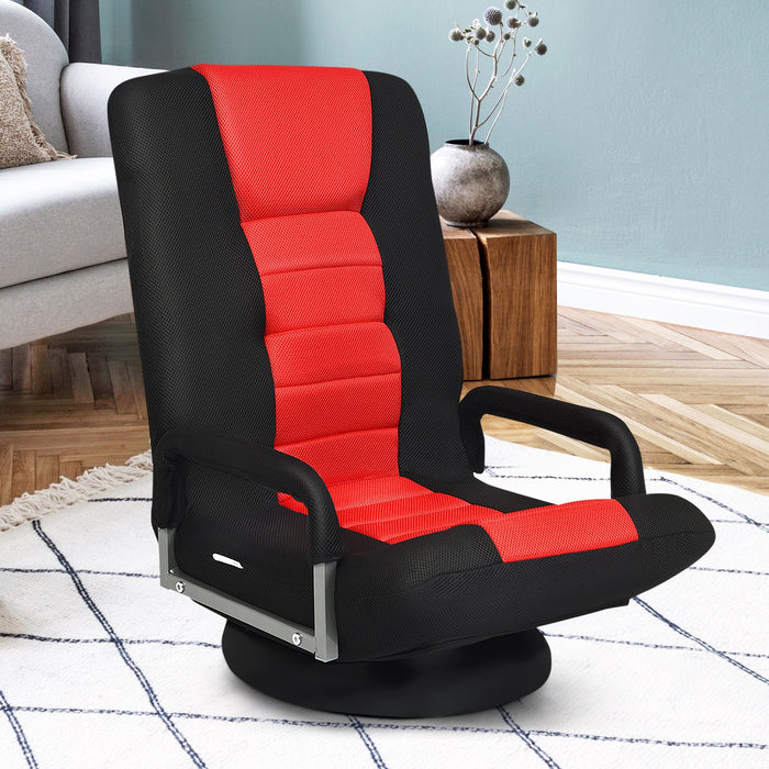 360-Degree Swivel Gaming Floor Chair with Foldable Adjustable Backrest-Red