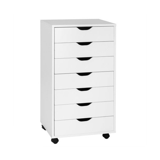 7-Drawer Chest Storage Dresser Floor Cabinet Organizer with Wheels-White