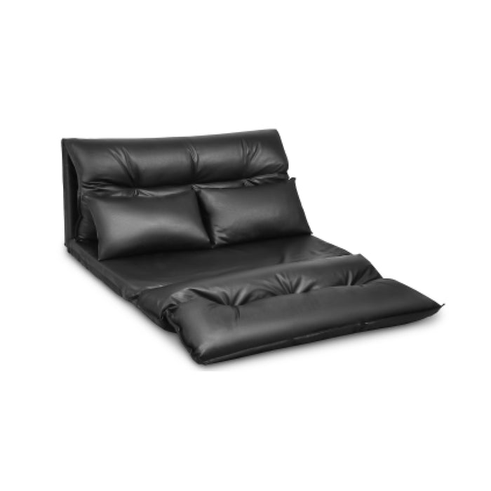 Foldable PU Leather Leisure Floor Sofa Bed with 2 Pillows-Black