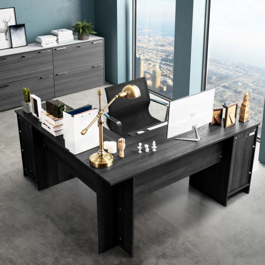 66 x 66 Inch L-shaped Corner Computer Desk with Drawers-Black