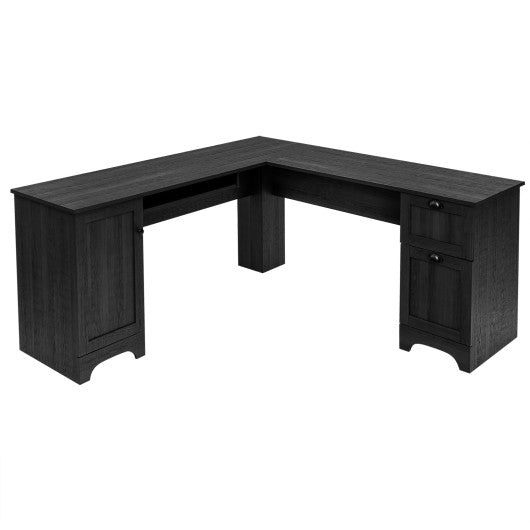 66 x 66 Inch L-shaped Corner Computer Desk with Drawers-Black