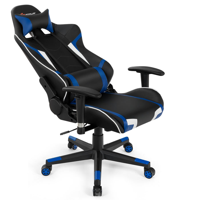 Reclining Swivel Massage Gaming Chair with Lumbar Support-Blue