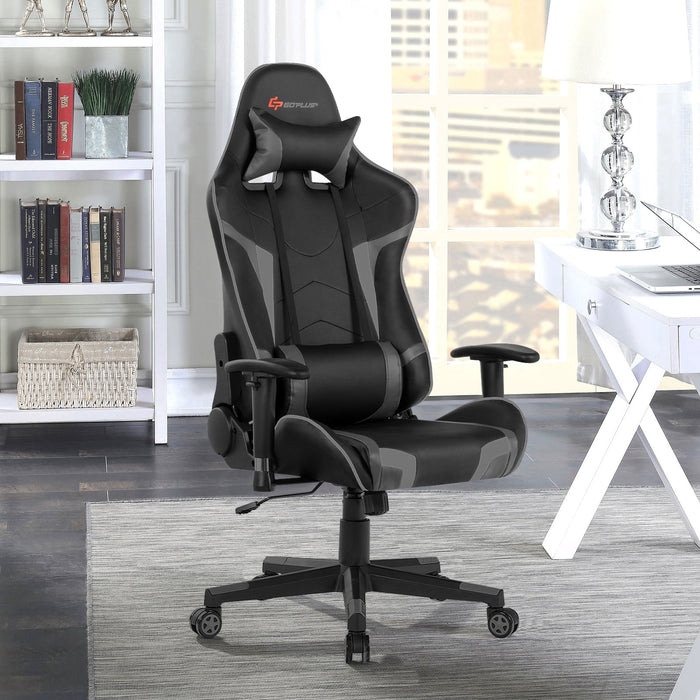 Reclining Swivel Massage Gaming Chair with Lumbar Support-Gray