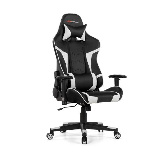 Reclining Swivel Massage Gaming Chair with Lumbar Support-White