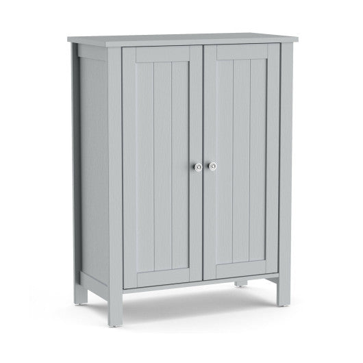 2-Door Bathroom Floor Storage Cabinet Space Saver Organizer-Gray