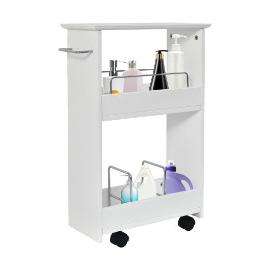 Slim Rolling 3-Tier Bathroom  Mobile Shelving Cabinet wih Handle