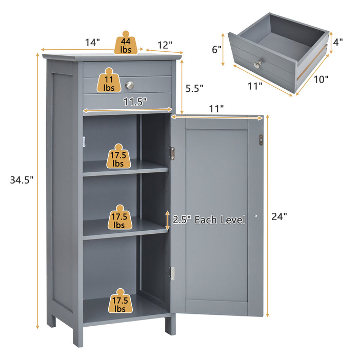 Wooden Storage Free-Standing Floor Cabinet with Drawer and Shelf-Gray