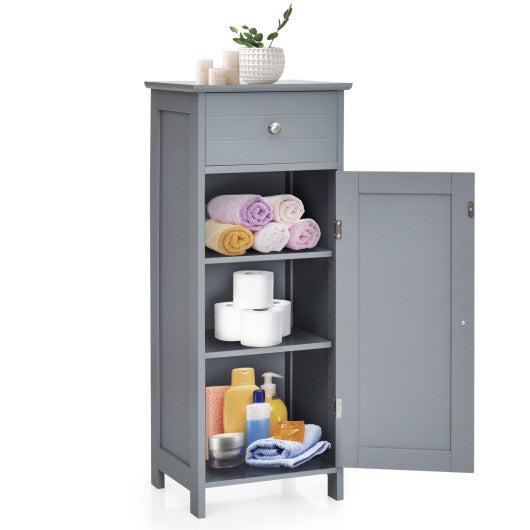 Wooden Storage Free-Standing Floor Cabinet with Drawer and Shelf-Gray