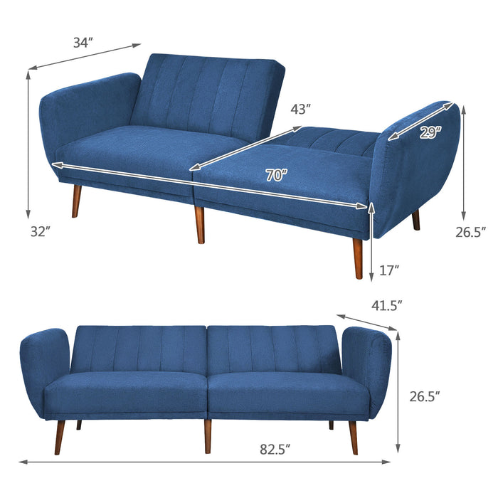 Convertible Futon Sofa Bed Adjustable Couch Sleeper with Wood Legs-Navy