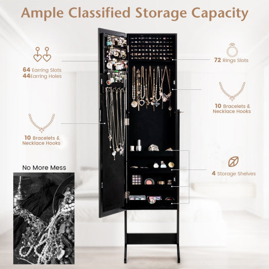 Mirrored Standing Jewelry Cabinet Storage Box-Black