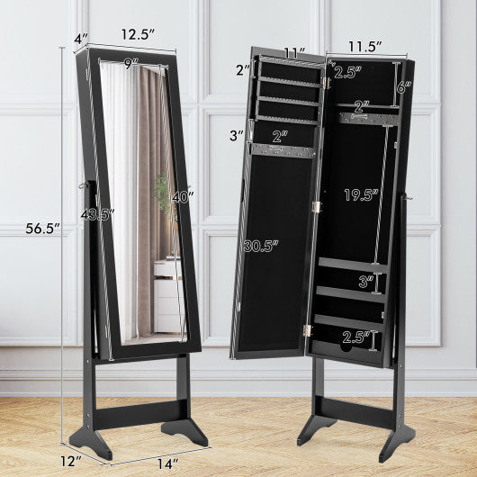 Mirrored Standing Jewelry Cabinet Storage Box-Black