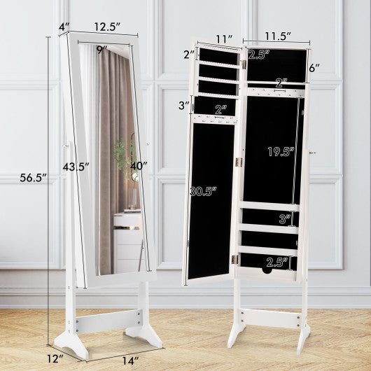 Mirrored Standing Jewelry Cabinet Storage Box-White