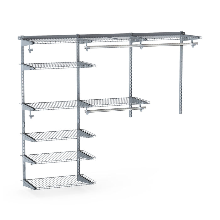 Adjustable Closet Organizer Kit with Shelves and Hanging Rods for 4 to 6 Feet-Gray