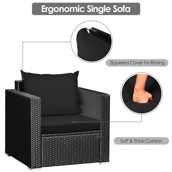 3 Pieces Patio Wicker Conversation SetÂ with Cushion-Black