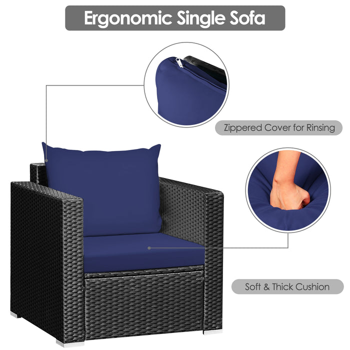 3 Pieces Patio Wicker Conversation SetÂ with Cushion-Navy