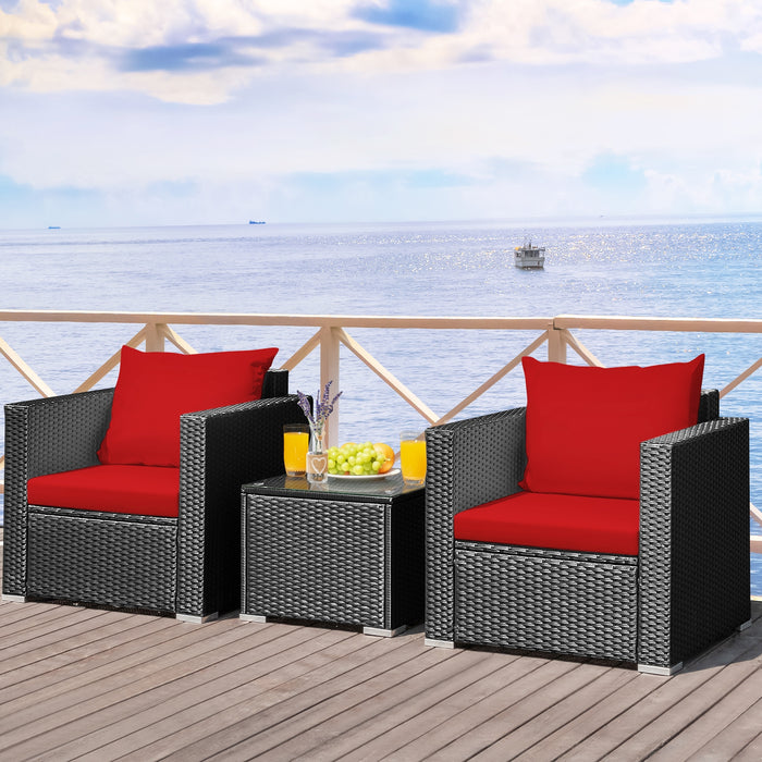 3 Pieces Patio Wicker Conversation SetÂ with Cushion-Red