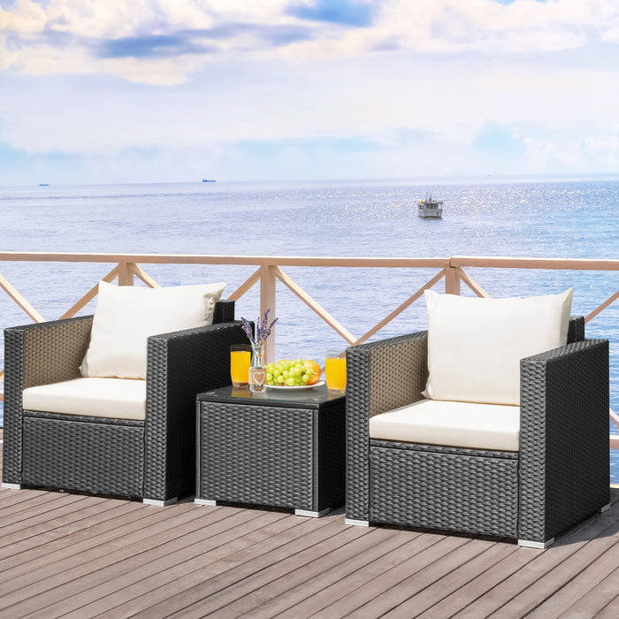 3 Pieces Patio Wicker Conversation SetÂ with Cushion-White