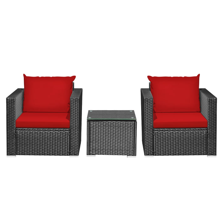 3 Pieces Patio Wicker Conversation SetÂ with Cushion-Red