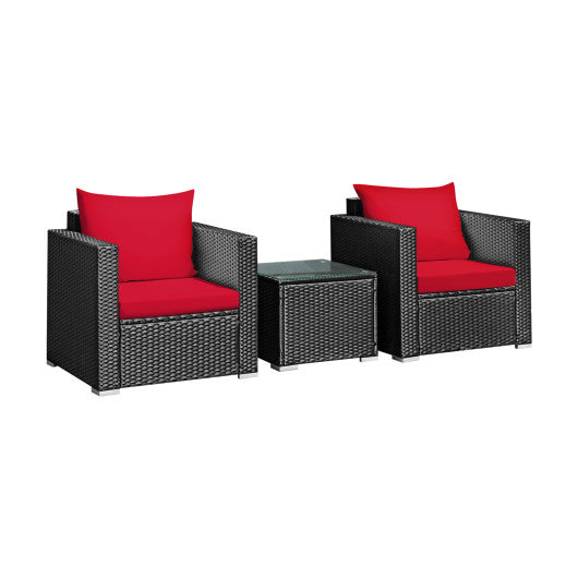 3 Pieces Patio Wicker Conversation SetÂ with Cushion-Red