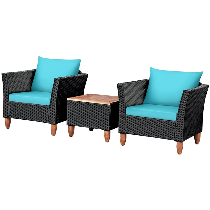 3 Pieces Outdoor Patio Rattan Furniture Set-Turquoise