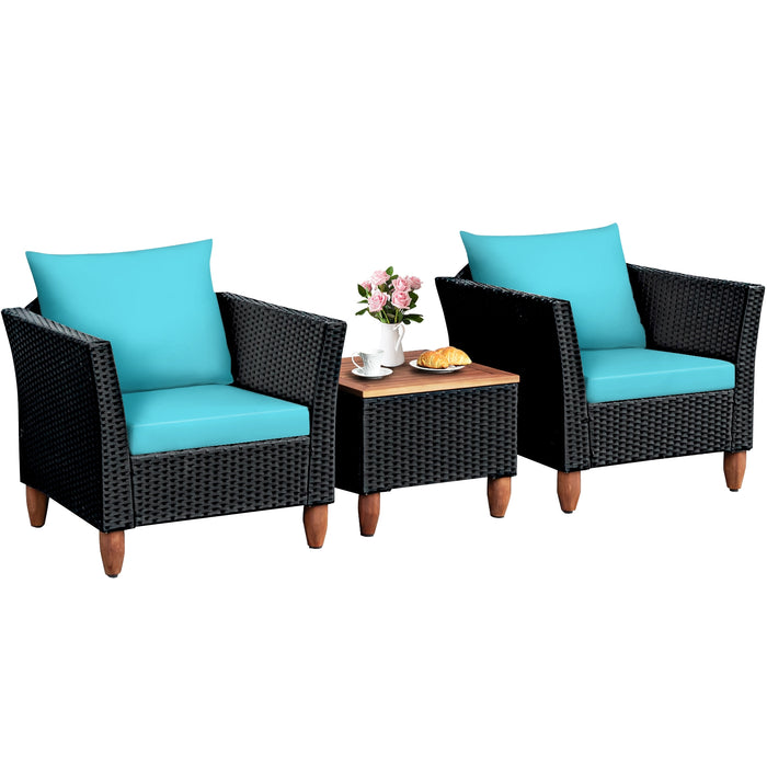 3 Pieces Outdoor Patio Rattan Furniture Set-Turquoise