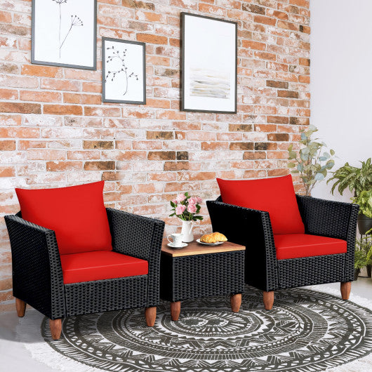 3 Pieces Outdoor Patio Rattan Furniture Set-Red