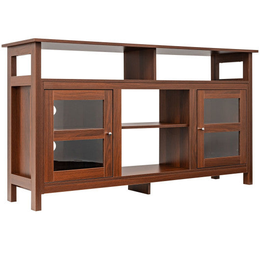 58 Inch TV Stand Console Center with 2 Cabinets and Open Shelf-Walnut