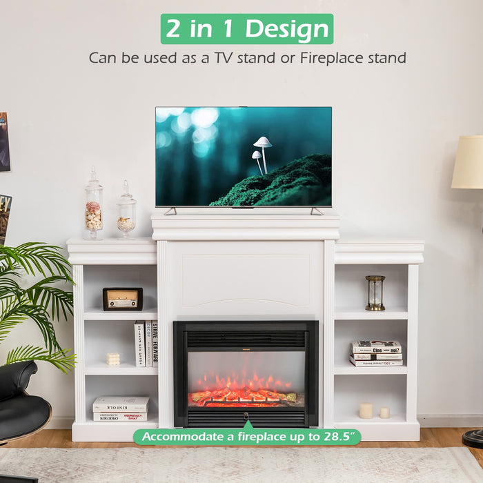 70 Inch Modern Fireplace Media Entertainment Center with Bookcase-White