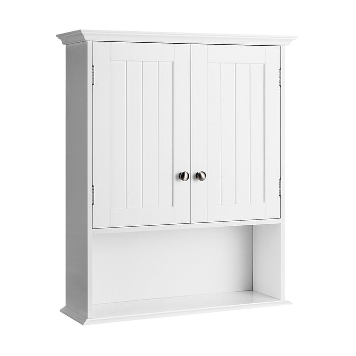 Wall Mount Bathroom Cabinet Storage Organizer with Doors and Shelves-White