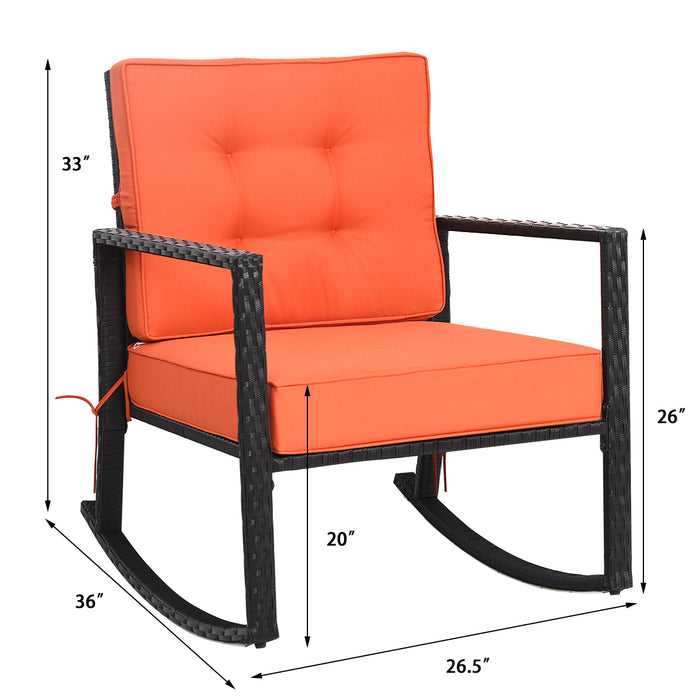 Patio Rattan Rocker Outdoor Glider Rocking Chair Cushion Lawn-Orange