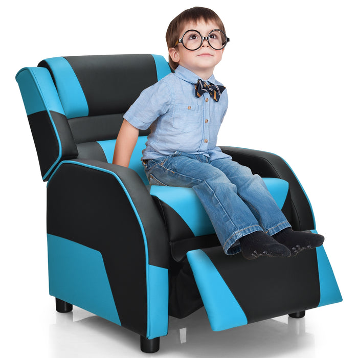 Kids Youth PU Leather Gaming Sofa Recliner with Headrest and Footrest-Blue