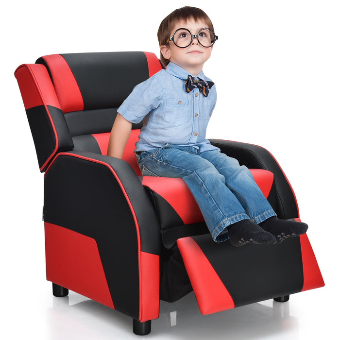 Kids Youth PU Leather Gaming Sofa Recliner with Headrest and Footrest-Red