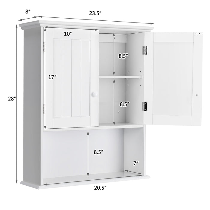 2-Door Wall Mount Bathroom Storage Cabinet with Open Shelf-White