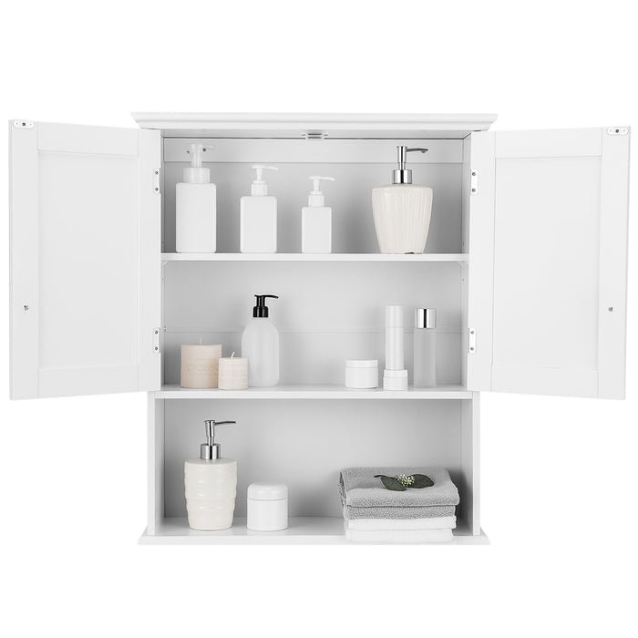 2-Door Wall Mount Bathroom Storage Cabinet with Open Shelf-White