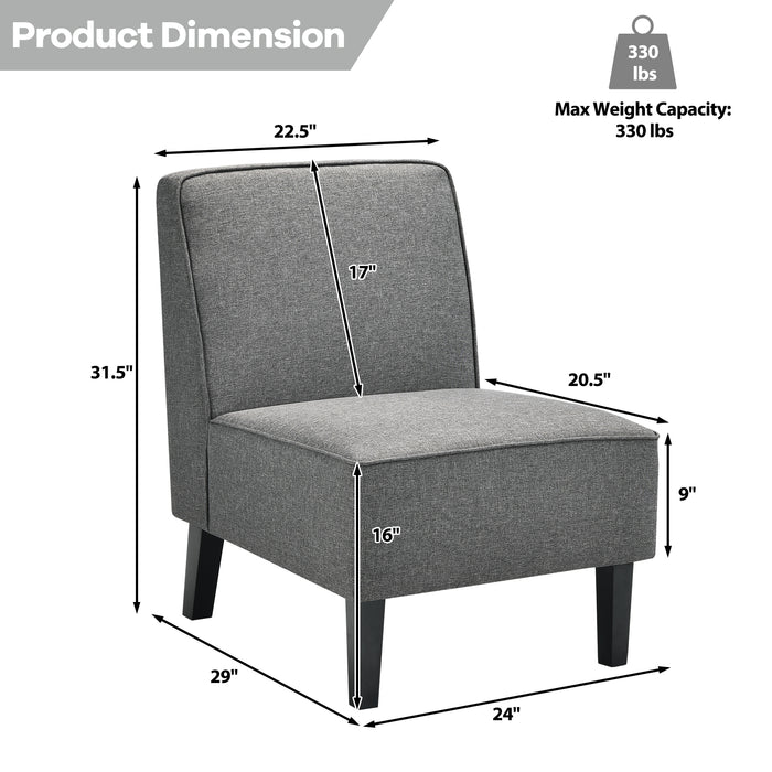 Modern Armless Accent  Sofa Chair with Rubber Wood Legs -Gray