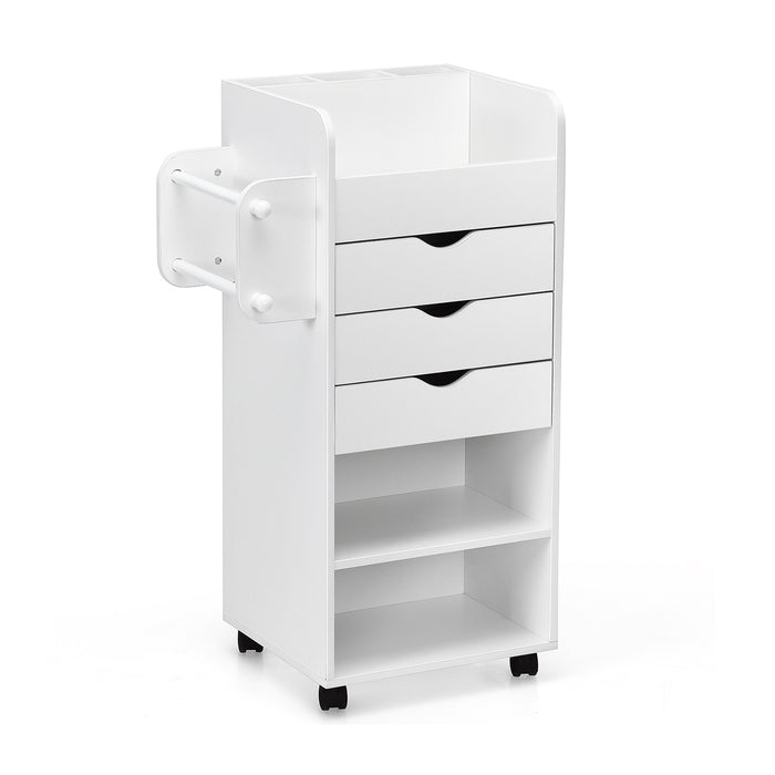 Wooden Utility Rolling Craft Storage Cart with Lockable Casters-White