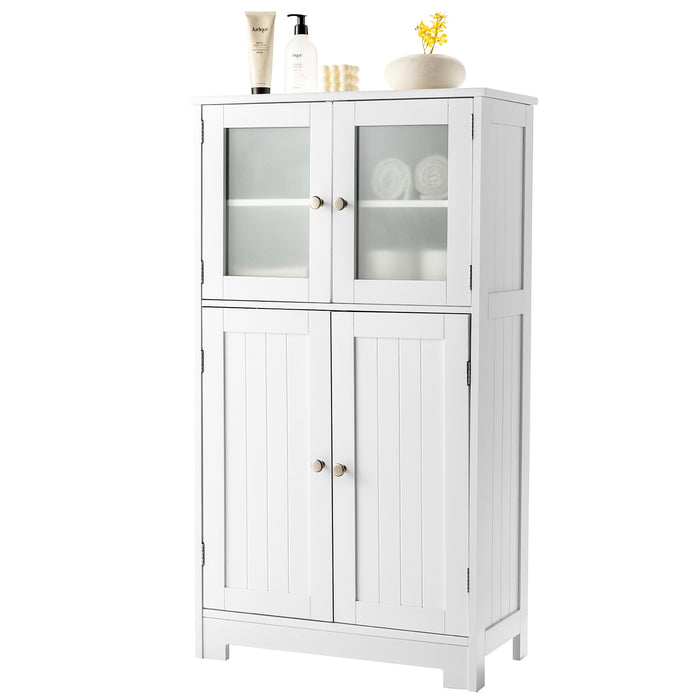 Bathroom Floor Storage Locker Kitchen Cabinet with Doors and Adjustable Shelf-White