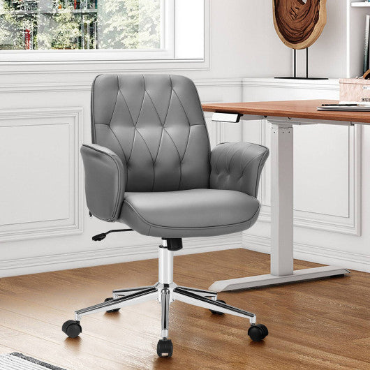 Modern Home Office Leisure Chair PU Leather Adjustable Swivel with Armrest-Gray