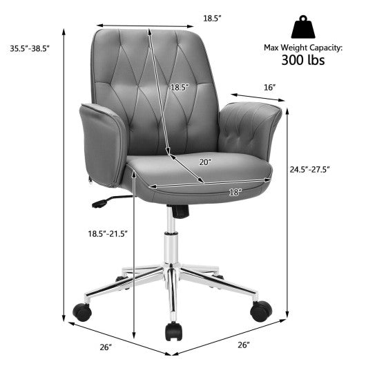 Modern Home Office Leisure Chair PU Leather Adjustable Swivel with Armrest-Gray