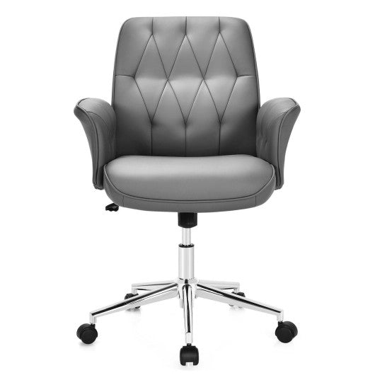 Modern Home Office Leisure Chair PU Leather Adjustable Swivel with Armrest-Gray