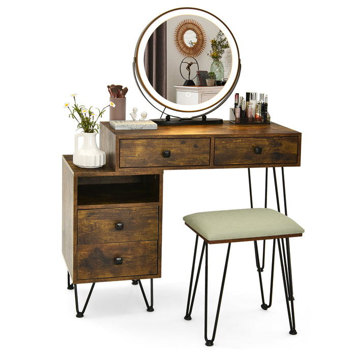 Modern Dressing Table with Storage Cabinet-Rustic Brown