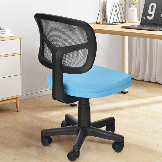 Armless Computer Chair with Height Adjustment and Breathable Mesh for Home Office-Blue